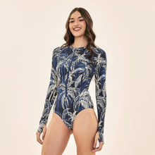 Laad de afbeelding in de Gallery-viewer, Image 02: Uv Line One-Piece Swimsuit Macae Coconut Palms Navy Blue Upf50+
