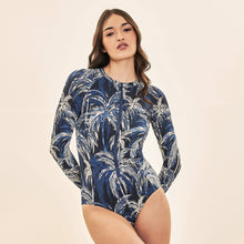 Laad de afbeelding in de Gallery-viewer, Image 04: Uv Line One-Piece Swimsuit Macae Coconut Palms Navy Blue Upf50+
