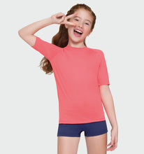 Laad de afbeelding in de Gallery-viewer, Image 04: Uv Line Rash Guard Kids Fpu50+ Uvpro Short Sleeve T-Shirt Coral Uv
