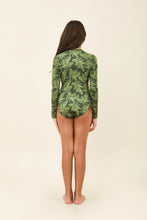 Laad de afbeelding in de Gallery-viewer, Model Back: Uv Line Girl's One-Piece Girl Macae Folhagem Verde Upf50+
