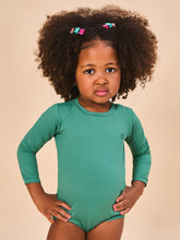 Laad de afbeelding in de Gallery-viewer, Model Front: Uv Line Baby Swimwear Baby Longsleeve Swimsuit Deep Sea Upf50+
