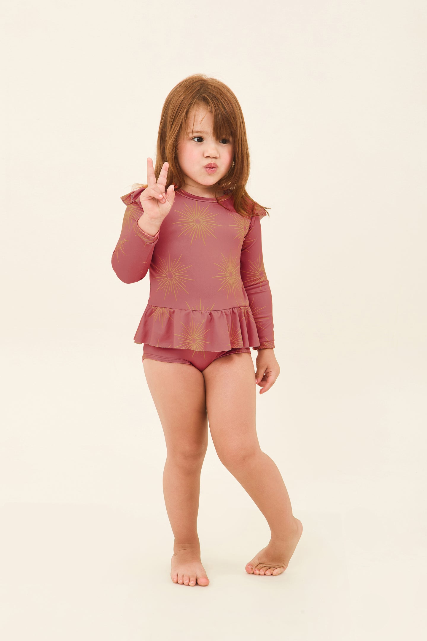 Model Front: Uv Line Baby Swimwear Baby Shine Malva Up50+