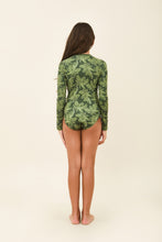 Laad de afbeelding in de Gallery-viewer, Model Back: Uv Line Girl&#39;s One-Piece Girl Macae Folhagem Verde Upf50+
