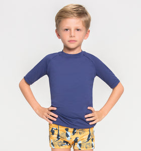 Model Front: Uv Line Rash Guard Kids Fpu50+ Uvpro Short Sleeve T-Shirt Navy Blue Uv