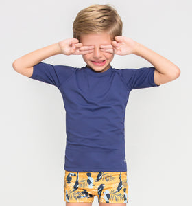 Image 02: Uv Line Rash Guard Kids Fpu50+ Uvpro Short Sleeve T-Shirt Navy Blue Uv