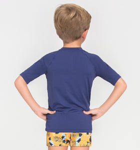 Model Back: Uv Line Rash Guard Kids Fpu50+ Uvpro Short Sleeve T-Shirt Navy Blue Uv