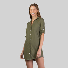 Laad de afbeelding in de Gallery-viewer, Image 02: Uv Line Beach Dresses Shirtdress Copenhagen Verde Militar Upf50+
