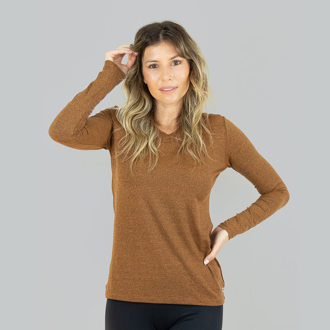 Model Front: Uv Line Fitness Top Sport Fit Fem Ml Amarelo Msc Upf50+